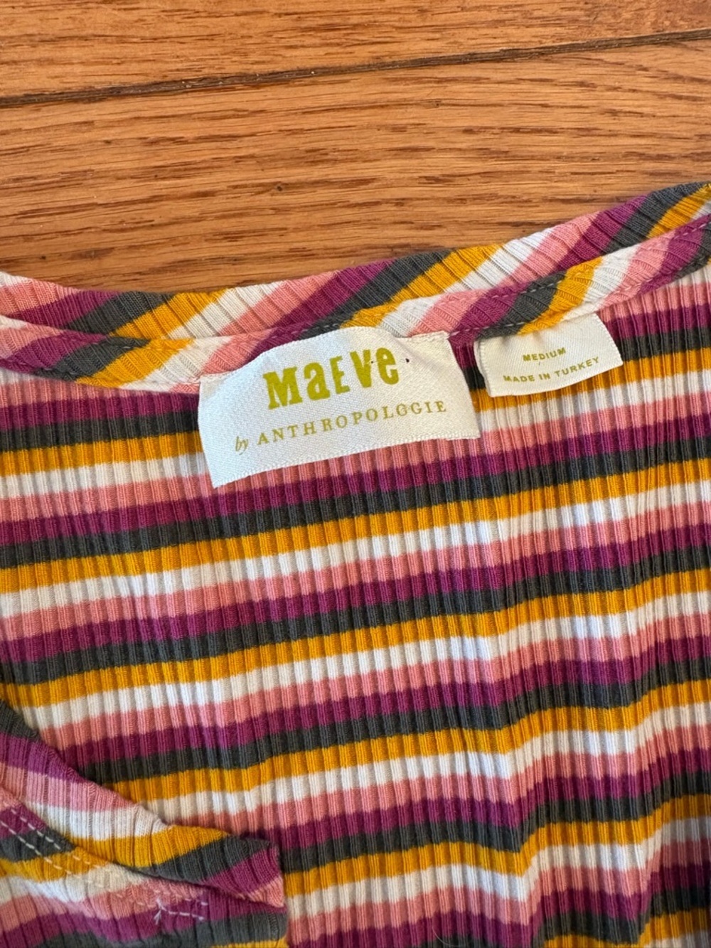 Anthropologie Maeve striped ribbed button up tee size medium - Picture 4 of 5